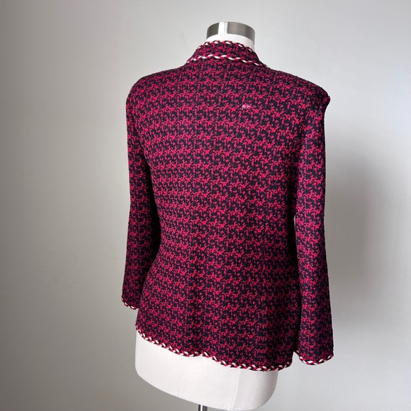 Ming Wang Houndstooth Tweed Knit Jacket Braided Trim Gold Buttons NWT FLAW - Picture 6 of 16